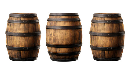 Obraz premium Set of wooden barrels isolated on a transparent background