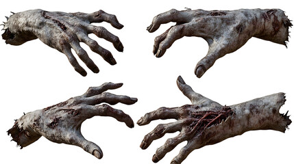 Fototapeta premium Set of zombie hands isolated on a transparent background