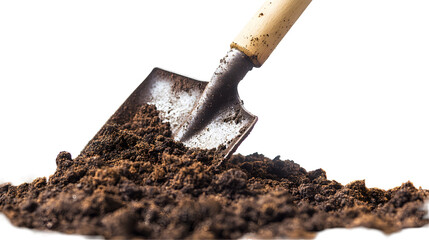 Shovel in the ground isolated on a transparent background