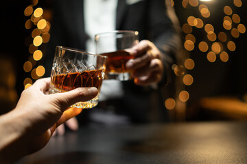 Celebrate whiskey on a friendly party in restaurant