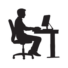 Silhouette of a person working on laptop vector icon 