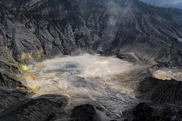 Tangkuban Perahuis is an active volcano. The volcanic crater in Bandung, West Java of Indonesia