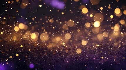 Fototapeta premium Abstract background with Dark purple and gold particle. Golden glitter on bokeh background. Festive abstract background with generative ai