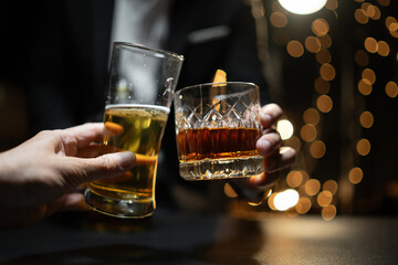 Celebrate whiskey on a friendly party in restaurant