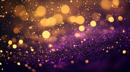 Fototapeta premium Abstract background with Dark purple and gold particle. Golden glitter on bokeh background. Festive abstract background with generative ai