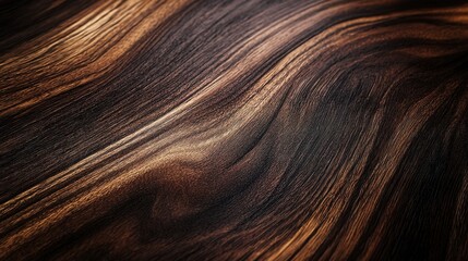 Naklejka premium Ebony Elegance: Rich, swirling grain of exotic hardwood, a symphony of nature's artistry. 