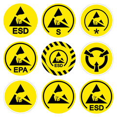 Electrostatic Sensitive Device (ESD) Set Symbol Sign, Vector Illustration, Isolate On White Background Label .EPS10