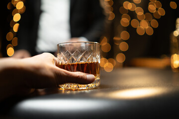 Celebrate whiskey on a friendly party in  restaurant.