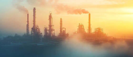 Dramatic Sunset Scenery of a Petrochemical Refinery Showcasing the Transformation of Crude Oil into Valuable Chemical Products