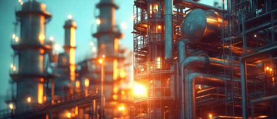 Detailed view of large scale industrial refining and purification processes showcasing the complex machinery and technological advancements involved in refining and purifying various materials