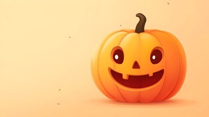 Cute Cartoon Pumpkin with Happy Smiling Face for Halloween Holiday