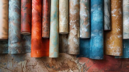 Various wallpaper rolls. Different textures and colors, ai
