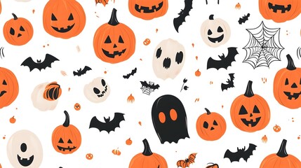 Fototapeta premium Cute and Playful Cartoon Style Halloween Elements and Patterns