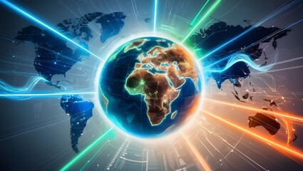 Global Network Connection, World Map Technology, Innovation in Global Business Concept