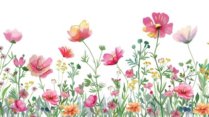 Fototapeta premium Horizontal Cartoon Flower Border 