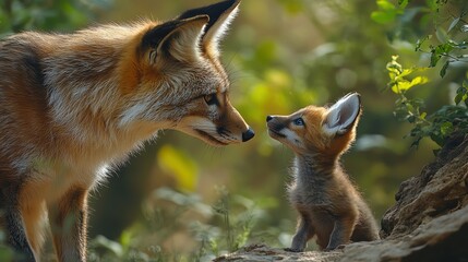 Jackal teaching a young pup the ways of the wild, mentor partnership, wild wisdom