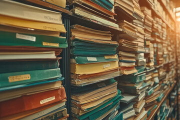 A stack of books on shelves in an old bookstore, symbolizing the vast knowledge and information that can be,"The great pile of wisdom. Created with Ai