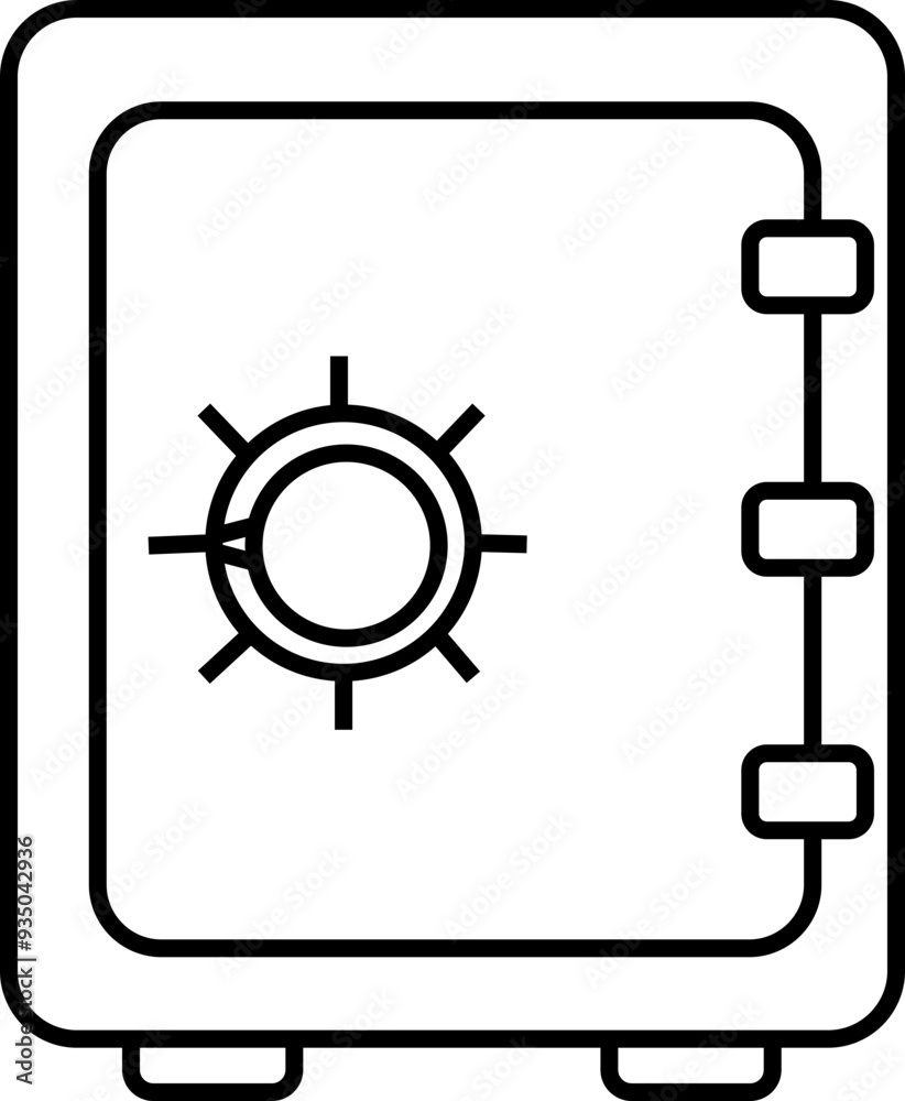 Poster safe deposit box icon. closed safe and object that are stored in it such as money and security. stro