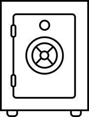 Safe Deposit Box Icon. Closed safe and object that are stored in it such as money and security. Strongbox lock Vector sign in outline style. Peter symbol or logo isolated on transparent background.