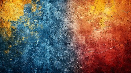 Fototapeta premium Distressed Concrete Wall with Blue, Yellow, and Red Hues