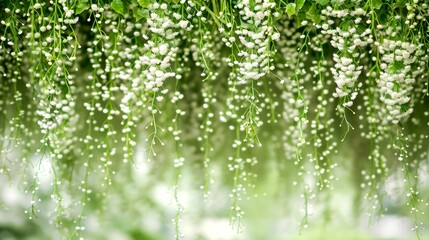Fototapeta premium Delicate White Flowers Hanging From Green Stems