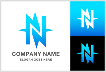 Letter N Compass Vector Logo Design
