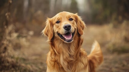 A cheerful golden retriever enjoying a sunny day in a natural setting, embodying happiness and companionship in nature.