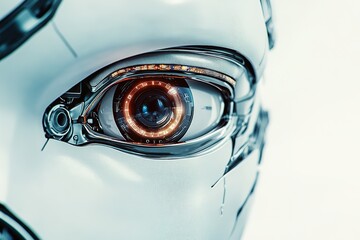 Close-up of futuristic robotic eye with intricate design