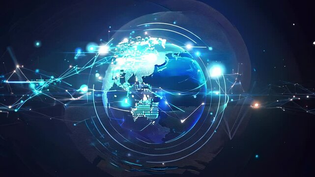 Digital globe with glowing connections, representing global communication and technology in a modern world.