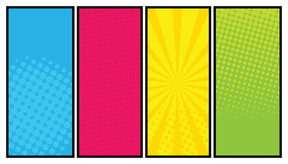 Comic book page divided by colorful equal box. comic background pop art style. blank halftone template. vector illustration
