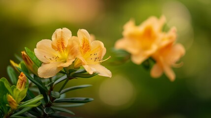  A tight shot of a yellow bloom against a backdrop of out-of-focus green foliage
