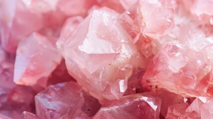 Fototapeta premium A stack of pink crystals atop another pile, comprised of both pink and white ones