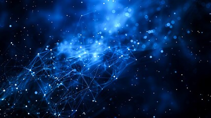 Obraz premium Abstract Blue Network with Glowing Points and Blurred Lights
