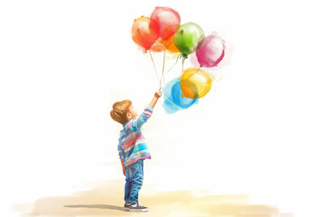 A boy gave some ballons to the small children, they were pleased to take her balloons, The balloons looked awesome with a white background