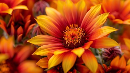 Fototapeta premium A tight shot of an array of flowers, dominated by orange and yellow blooms in their heart