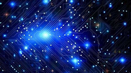 Fototapeta premium Abstract Blue Circuit Board with Glowing Lights