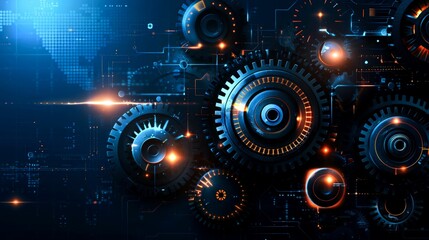 Obraz premium Abstract Futuristic Technology with Glowing Cogwheels