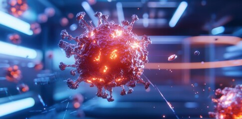 A striking 3D render showcasing metastasis being targeted by innovative, futuristic medical devices. 