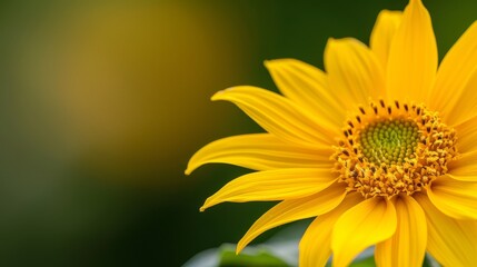  A sunflower's vibrant yellow face fills the frame, surrounded by its lush green foliage in the foreground The background softly blurs, showcasing the