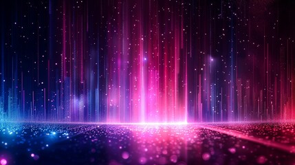 Abstract Cityscape with Neon Lights and Glowing Particles