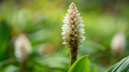 Fototapeta premium A tight shot of a white bloom against a backdrop of softly blurred green foliage