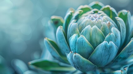 Obraz premium A tight shot of a blue bloom against a backdrop of out-of-focus green foliage