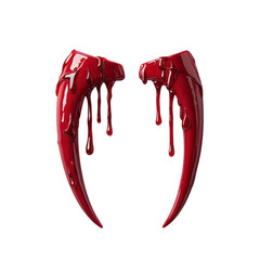 A pair of glossy red fangs with dripping blood, perfect for Halloween or horror-themed designs.