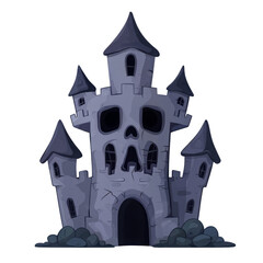 Obraz premium A spooky castle featuring a skull facade, perfect for Halloween themes and ghost stories. Ideal for haunted house illustrations.