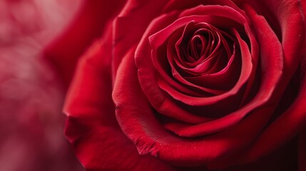  A red rose with water droplets on its petals and a blurred background in the middle