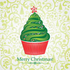 Christmas cupcake card. Christmas menu design. Menu for restaurant, cafe, bar, coffeehouse. Design elements isolated on White background. Vector  illustration