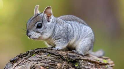 Obraz premium A tight shot of a small creature atop a tree stump against a softly blurred background