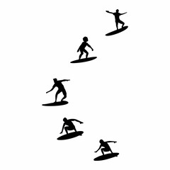silhouette illustration of people playing water surfing