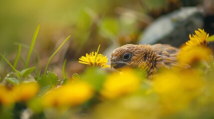 Obraz premium yellow dandelions softly blur behind