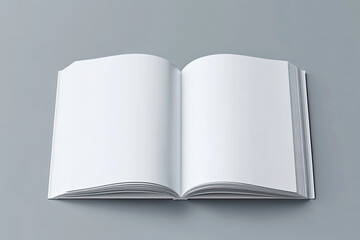  Open white book mockup on a gray background, flat lay, front view, photorealistic. Created with Ai